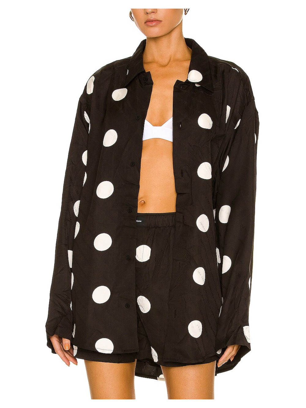 Balenciaga Oversized Black Polka Dot Button Down Shirt Size US 36 IT / US 4
